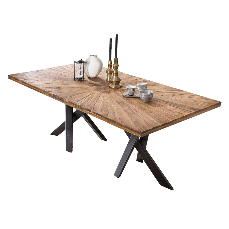 Ligon Teak Rectangular Wood Top Dining Table, H77 x L200 x W100cm, Black