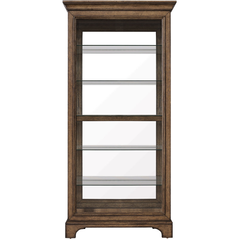 Brown Oak Lighted Curio Cabinet with Glass Shelves