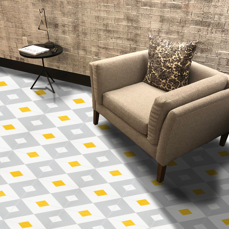 Jadida 8" x 8" Cement Patterned Wall & Floor Tile, Yellow/Gray