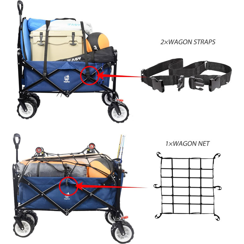 Chariot de plage pliable robuste pour chariot de plage pliable en plein air avec roues universelles à poignée réglable