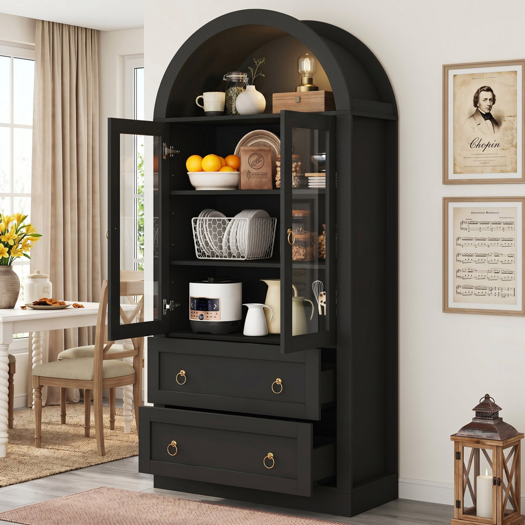 Tall Storage Cabinet With Glass Doors And Drawers
