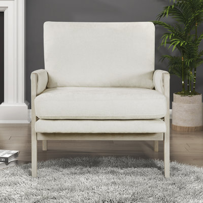 Marceau 31.5" Modern & Contemporary Chenille Accent Chair with Supportive Pocket Coil Seating, Reversible Cushions & Wire-Brushed Finish