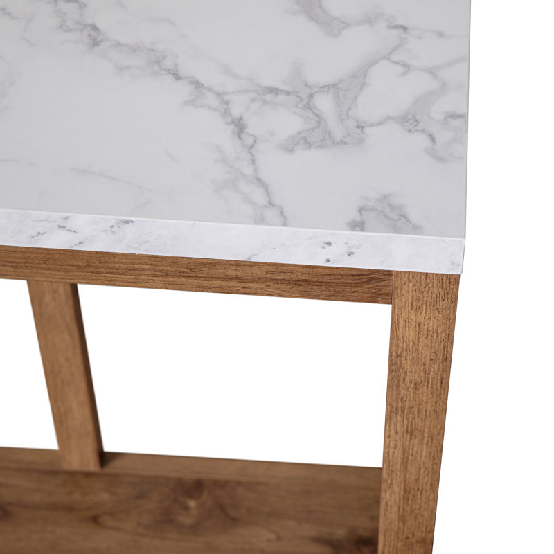 Modern 2-Tier Farmhouse Entryway Living Room Console Accent Table, Marble Top/Warm Oak Base