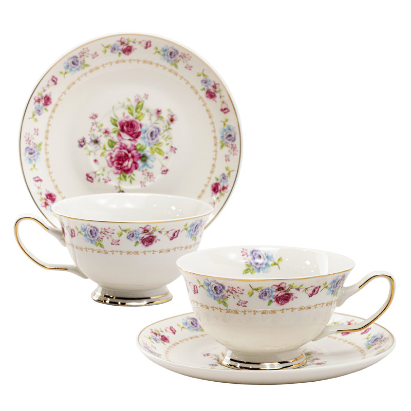 Ensemble de 2 tasses et soucoupes en vaporisateur Rose Bouquet