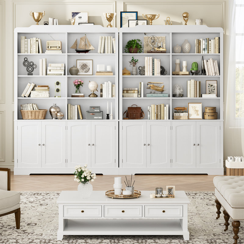 Ariel 73.1"H Bookcase With Cabinets, Freestanding Cabinet With Adjustable Shelves, Wood Storage Standard Bookshelves, White