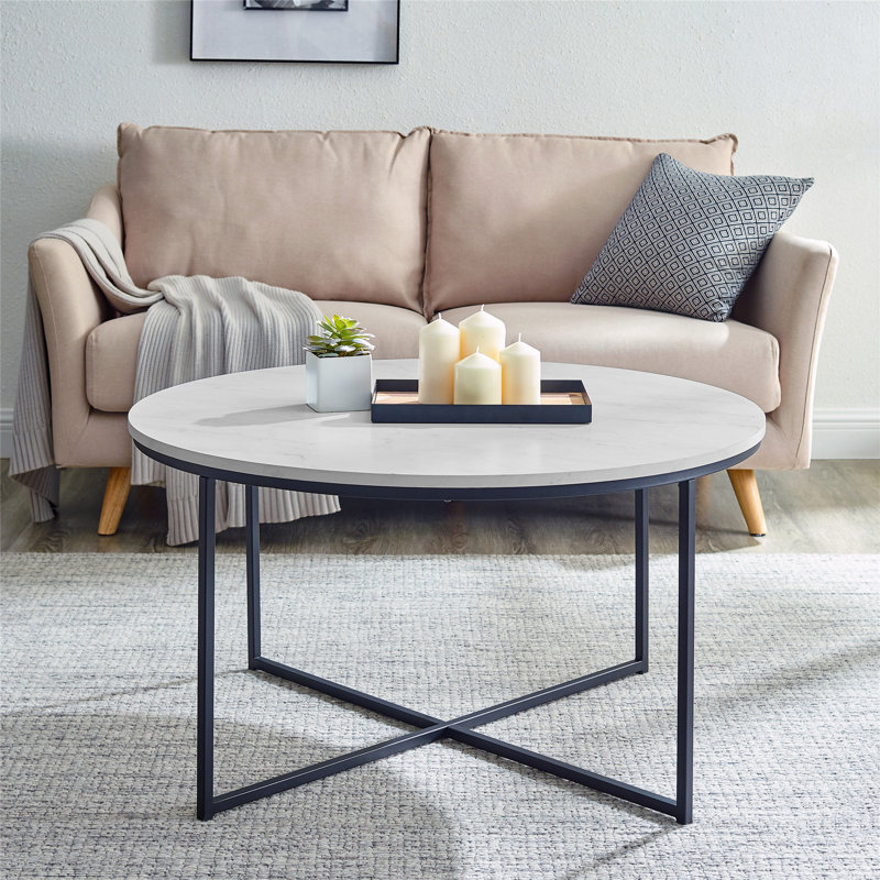 Levinson Cross Legs Coffee Table, White Marble, Black