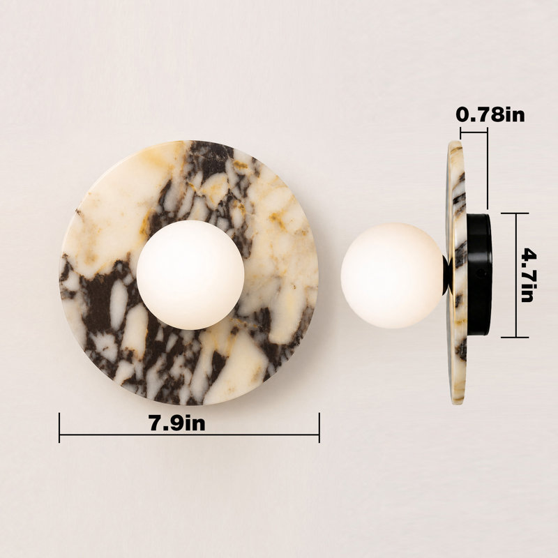 Modern 7.9" Round Natural Stone Flush Mount Sconce, Wall Lighting with Bulb Included