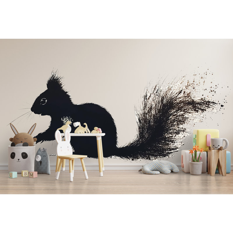 Écureuil écureuil, art mural forêt, silhouette de chambre d'enfant, forêt moderne, 177Mv, 13" H x 24" W
