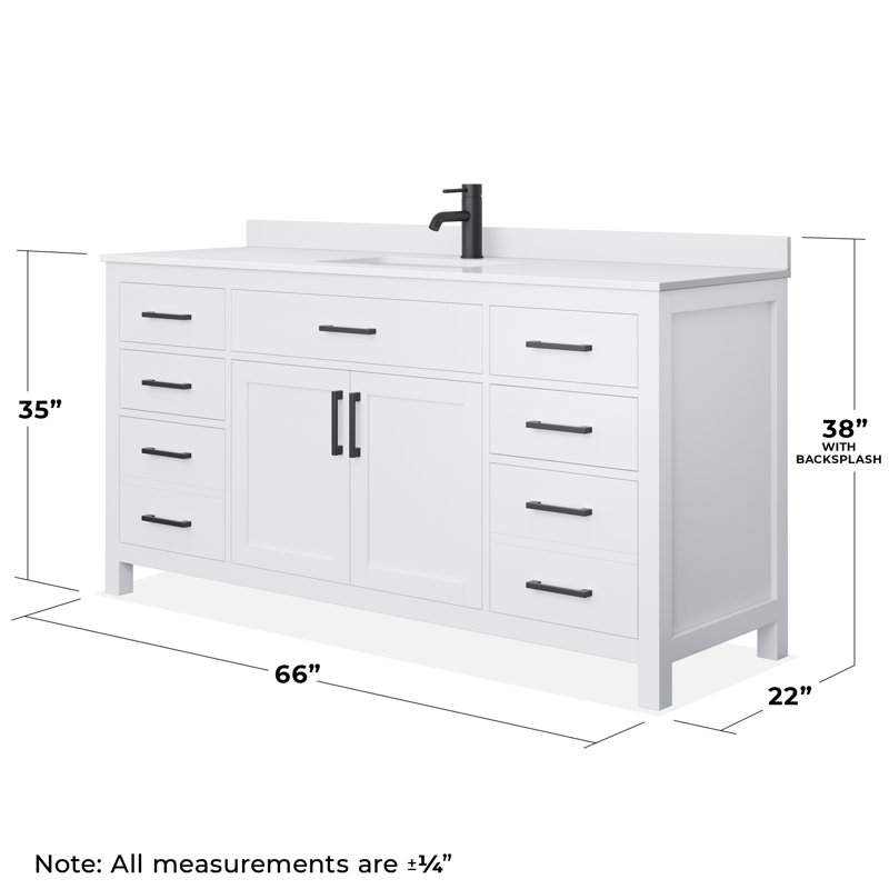 Beckett 66" Freestanding Single Bathroom Vanity with Cultured Marble Top, Matte Black, White, White Cultured Marble