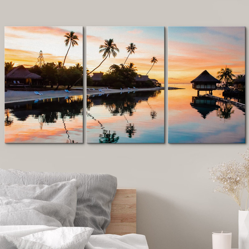 Décoration murale paysage tropical tropical Sunat Moorea, Polynésie française, Toile tendue, H 36 po x l 72 po