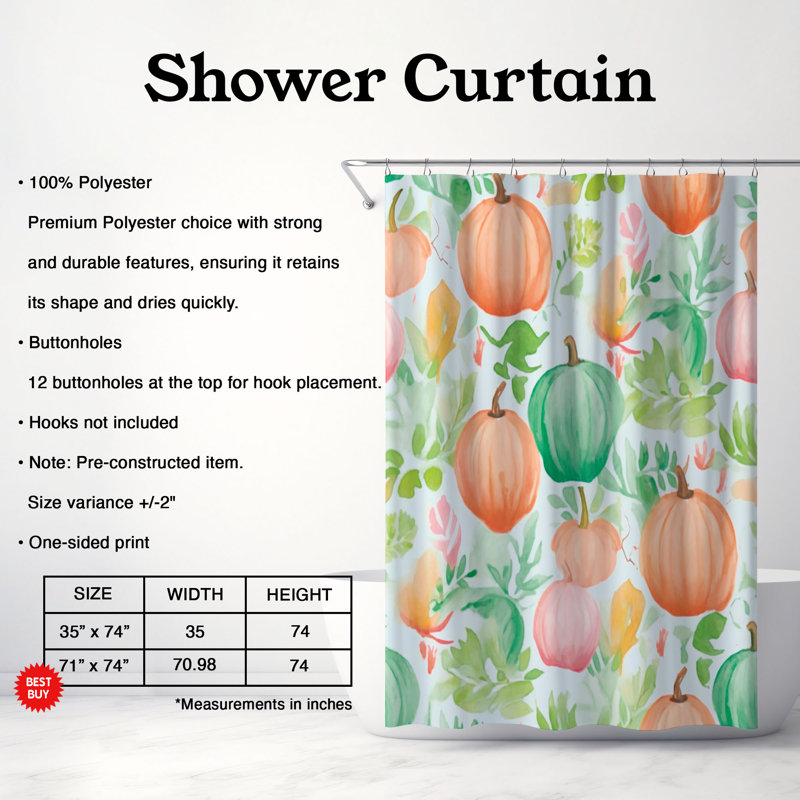 Autumn Pumpkin Art - 1 Piece Standard Shower Curtain, 74"H x 71"W