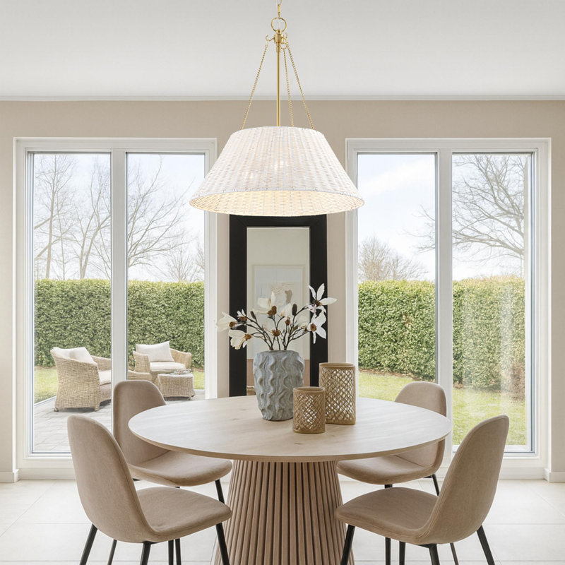 Lustre suspendu moderne en rotin 3 lumières tissé à la main, Blanc