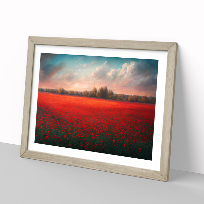 Fascinating Poppy Field Flowers - Single Picture Frame Print, 34cm H x 46cm W x 2cm D, Oak Framed