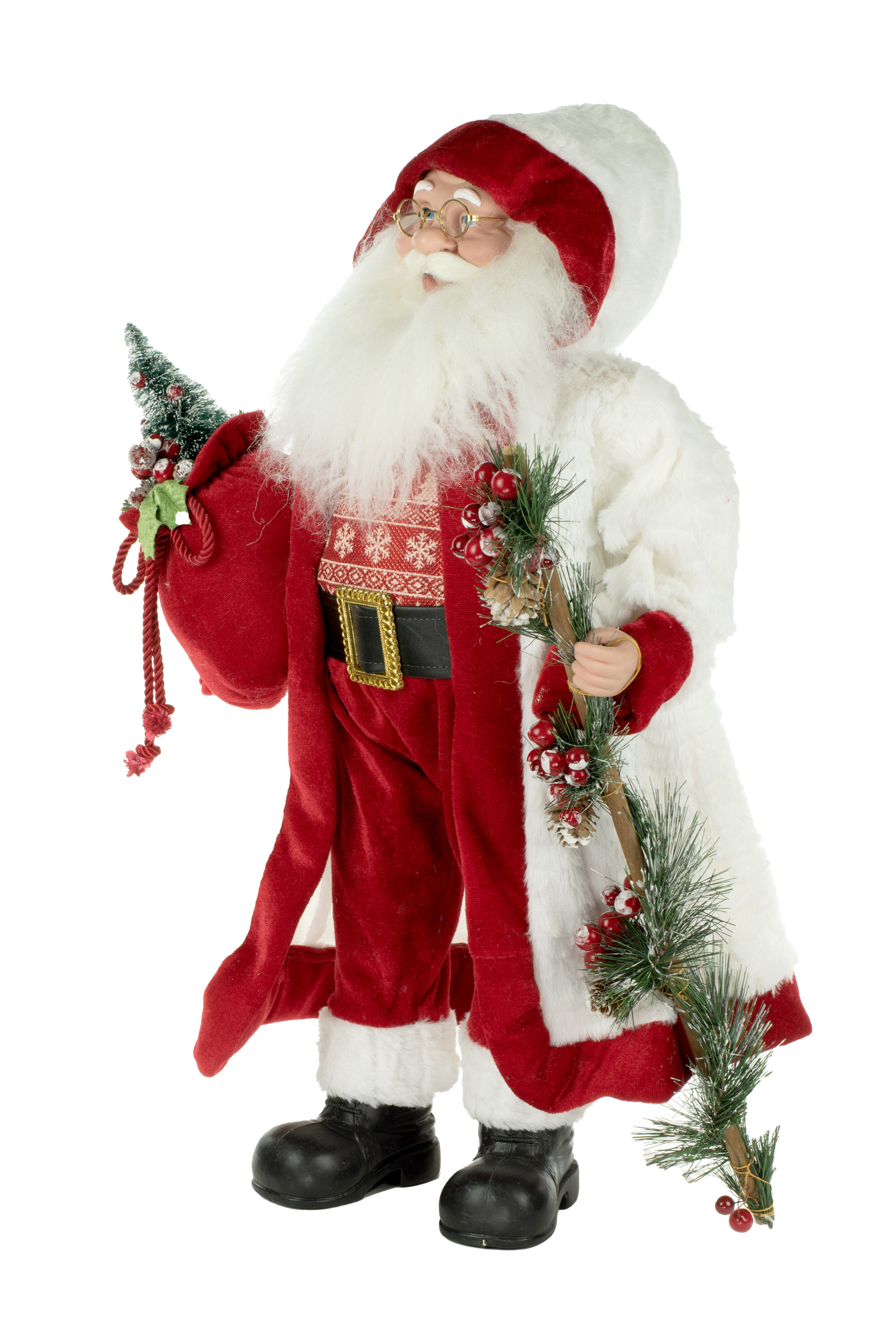 The Holiday Aisle® Standing Santa Claus Holding Garland Staff | Wayfair