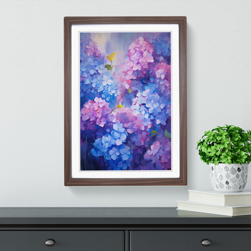 Hydrangea Modern - Framed Print, 64cm H x 46cm W x 2cm D, Walnut Framed