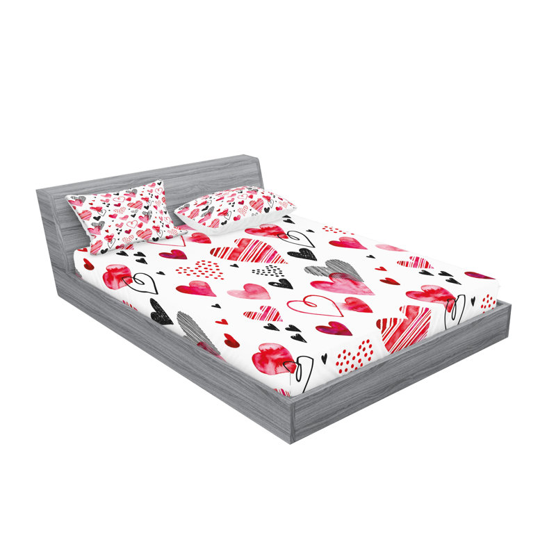 Ensemble de draps et taies décoratives Ambesonne Valentine, blanc, noir, rose