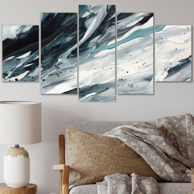 «Bliss Of Happiness Abstract in Retro Blue III», reproduction d'art sur toile abstraite - 5 panneaux
