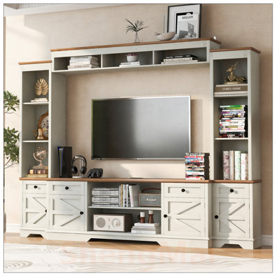 Meuble audio-vidéo mural avec tablettes pour téléviseurs de 80 po ou moins, meuble télé moderne avec armoires et tablettes réglables pour le salon
