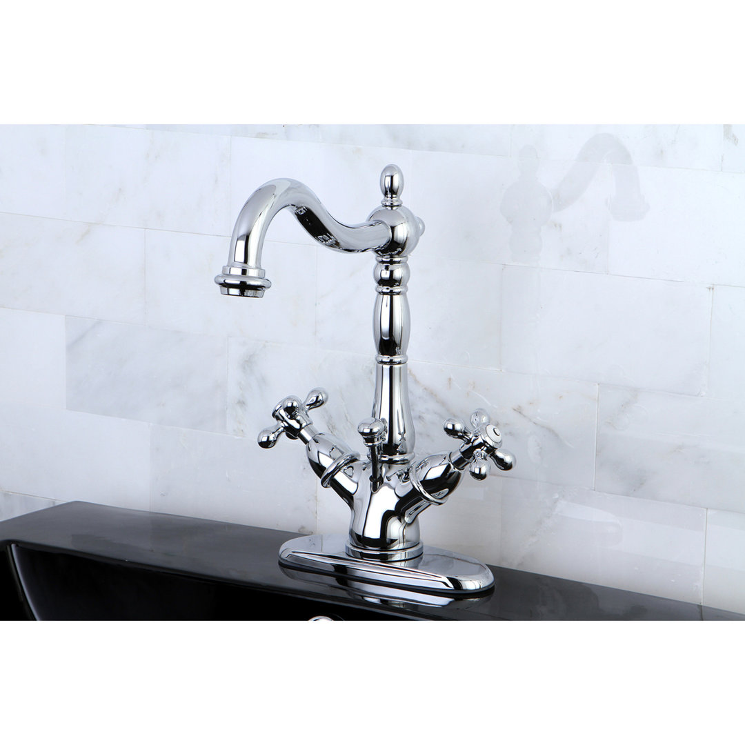 Kingston Brass Heritage Two-Handle 1-or-3 Hole Deck Mount Bathroom Faucet with Brass Pop-Up Kingston Brass 
