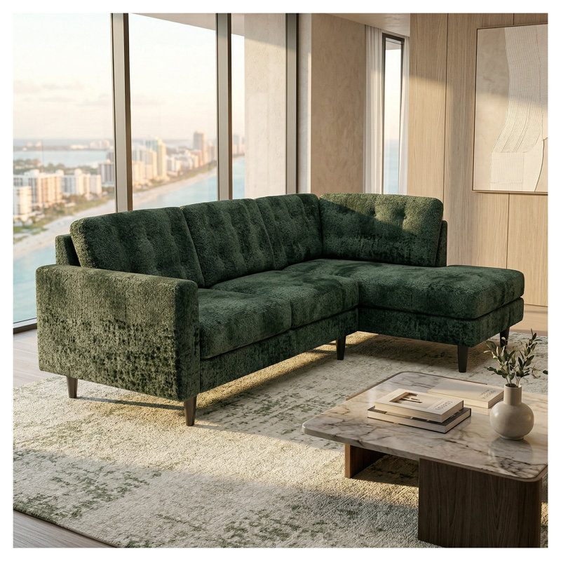 Canapé modulaire 3 places avec structure en bois d'ingénierie Talmadge, revêtement en velours-polyester gris anthracite ou vert