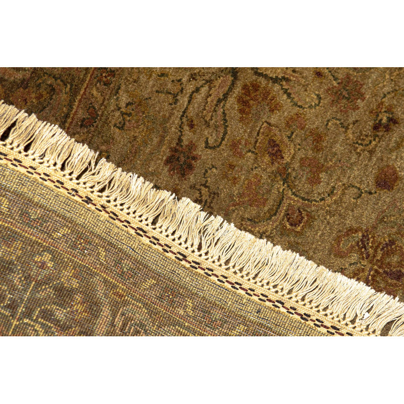 Hand-Knotted High-Quality Green and Brown Area Rug