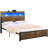 Bed Frame,LED With Headboard,USB Ports & Charging Outlets,Metal Platform Bed Frame With 2 Tiers Storage Shelves, No Box Spring Needed-119130858
