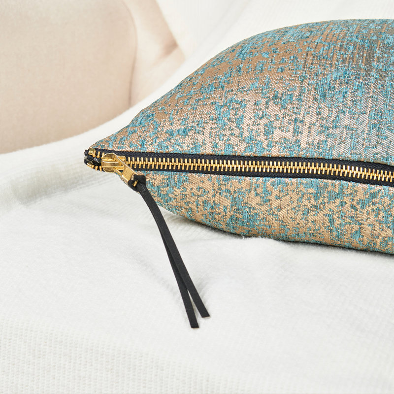 Jacquard Chenille 26" Euro Pillow Cover, Teal/Camel