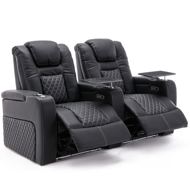 Mehrudin Electric Recliner Cinema Sofa with Tray, Black