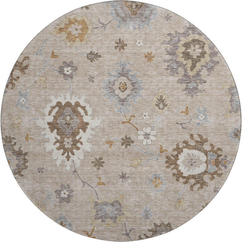 Premium Machine Washable Prisco Taupe Rug, Round 8'
