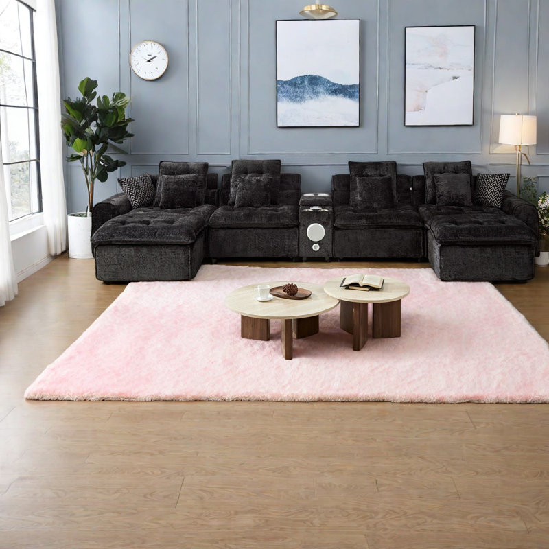 Large Sectionals with Storage, Black Boucle Modern Modular Sofa for Home, Black