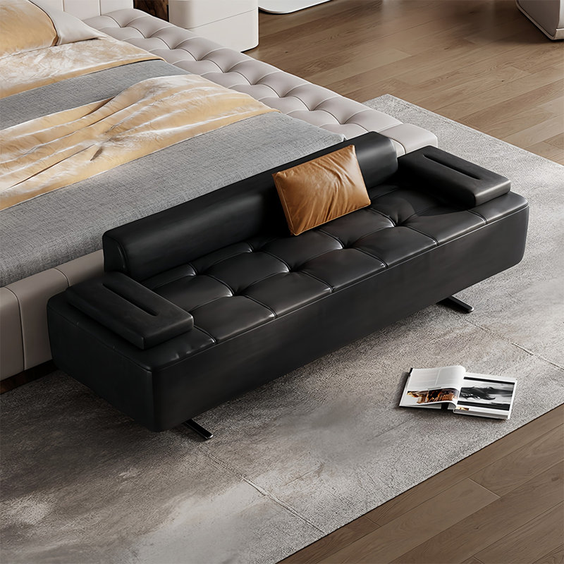 Banc rembourré en microfibre de cuir, Noir, H 21,65 po x l 78,74 po x P 21,65 po