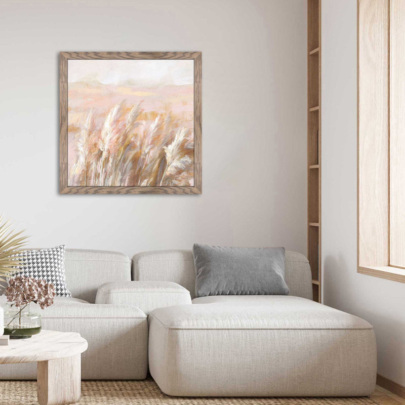 Herbes des prairies - Peinture, L 37,5 po x H 37,5 po, Encadrement brun