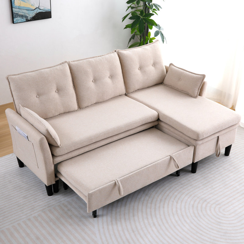 L-shaped Reversible Chaise Sectional Sofa With Storage - Cotton-linen, Beige, Office & Apartment Ready, Beige