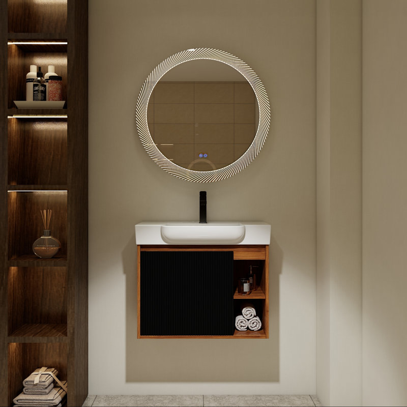 Meuble-lavabo mural avec lavabo en céramique blanche et porte à fermeture en douceur, 28"