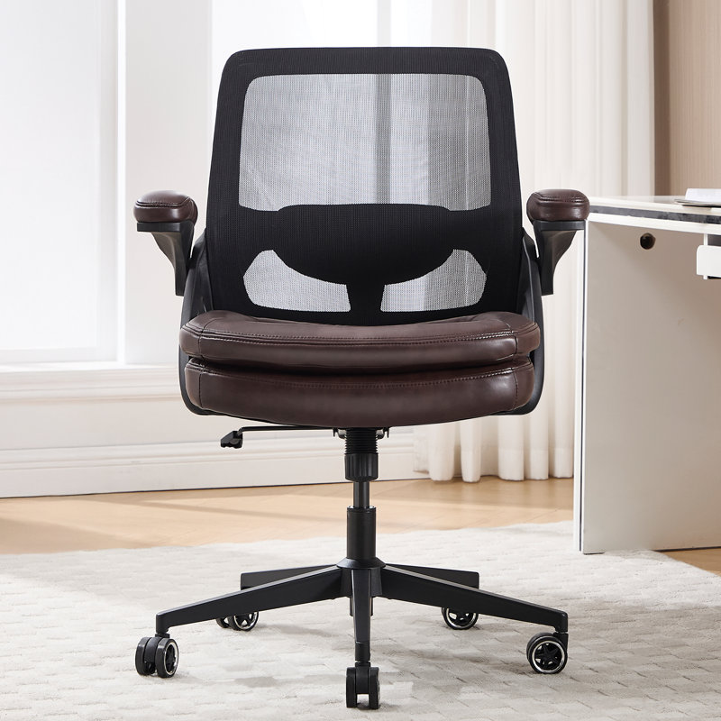Office Chair with Flip Adjust Armrests , Swivel Computer Desk Chair, Brown