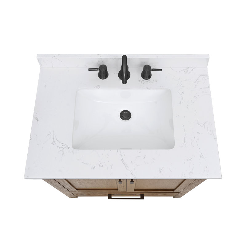 Modero 30" Single Bathroom Vanity with Top, Cala White Marble, Brushed Oak, Black
