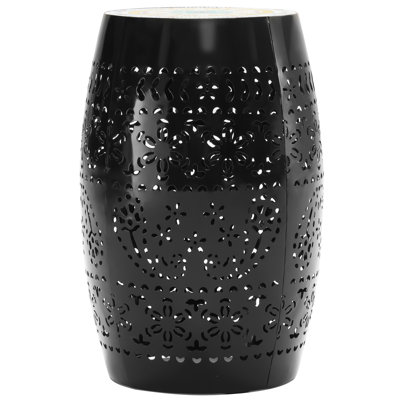 Atalanta 12" Side Table - Black | Vibrant Accent With Roman Pattern Ceramic Tile Top And Iron Frame For Indoor & Outdoor Use Ideal Patio, Balcony, Poolside, Porch, Yard, Deck, Living Room Functional Art