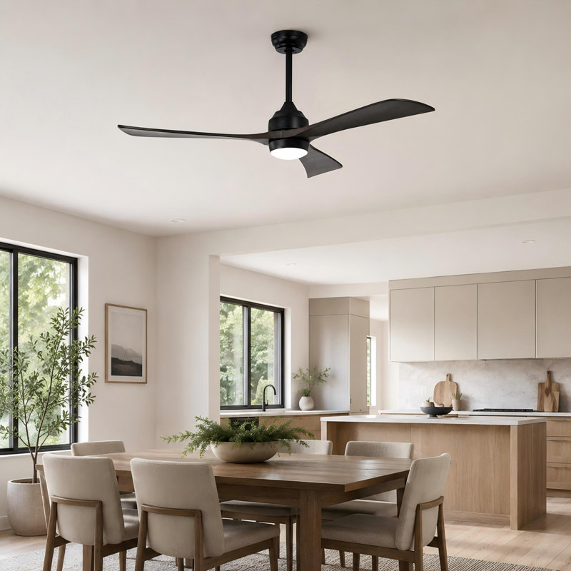 Ventilateur de plafond en bois massif 52 po avec télécommande, Noir mat, Noir mat