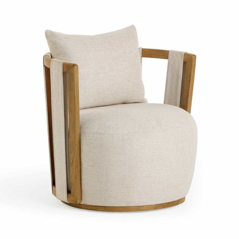 Gosport Upcycled Fabric Swivel Chair, Cream Pintu Linen