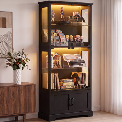 Vitrine 71 po en verre moderne avec éclairage à DEL intelligent RVB, armoire de rangement, synchro de musique et présentoir