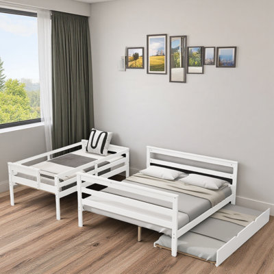Wood Bunk Bed With Trundle And Independent Pull-out Design