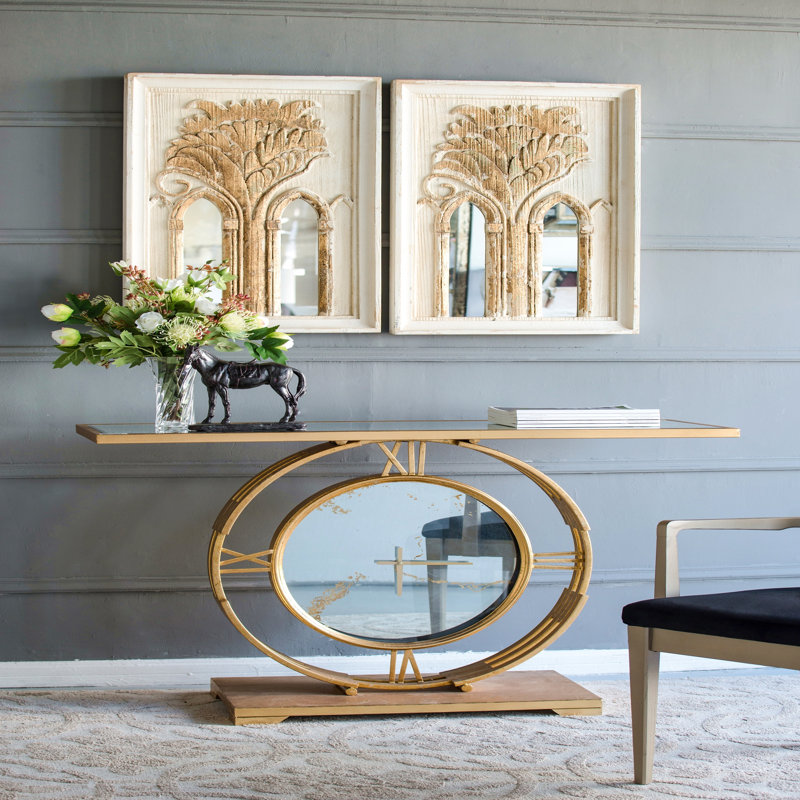 Miroir mural Mid-Century 20,1 x 2 x 29,9 po avec détails feuille d'or, ensemble de 2