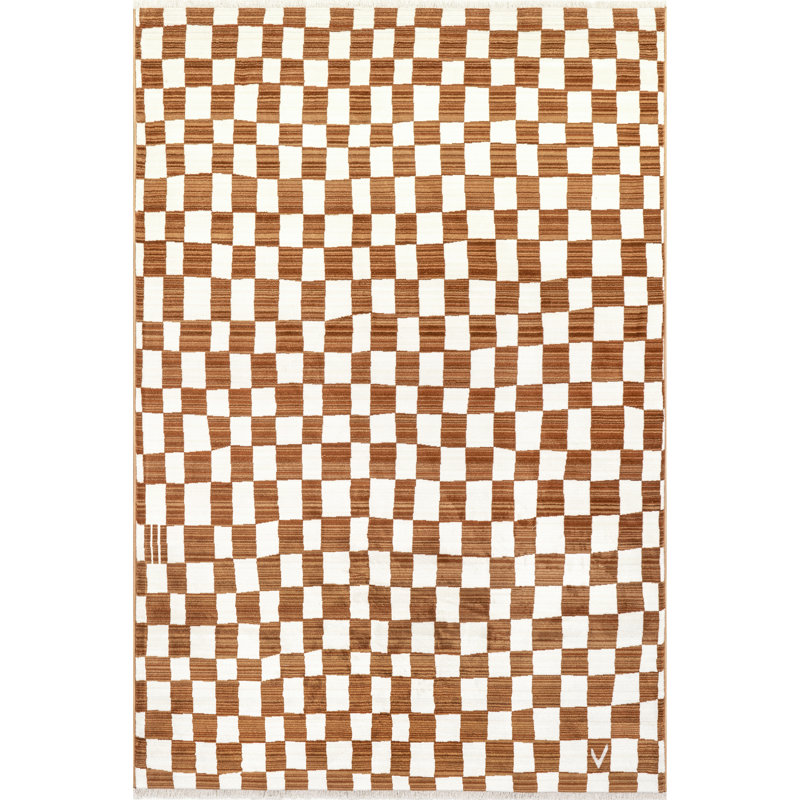 Tapis à franges et à carreaux Dominique, Rectangle 8 pi x 10 pi 6 po