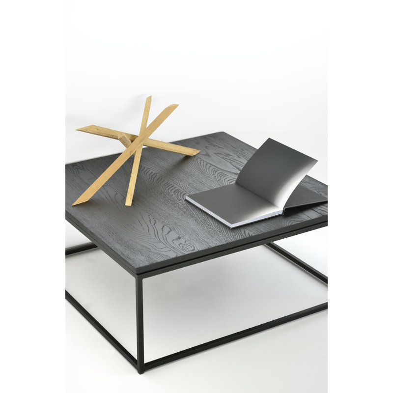 Thin Solid Wood Coffee Table, 11.8" H x 27.6" L x 27.6" W, Black, Black