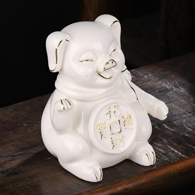 Statue en céramique en forme de cochon porte-bonheur
