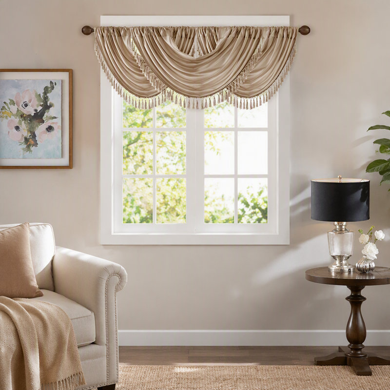Faux Silk Waterfall Embellished Valance Champagne 38X46", Champagne