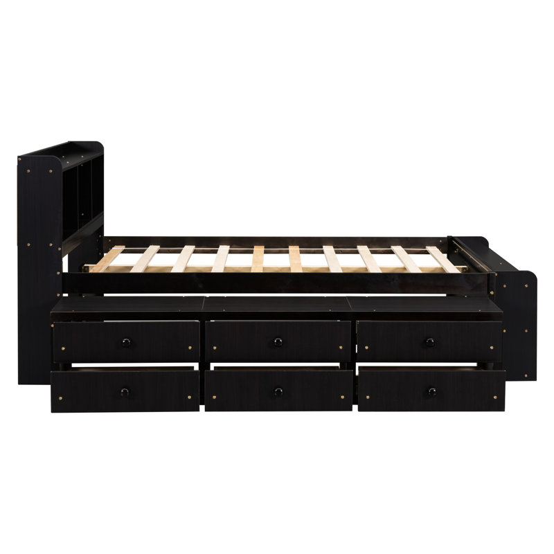 Colored Full Bed With Drawer Storage & Solid Construction In Bedside Drawers Build, Espresso