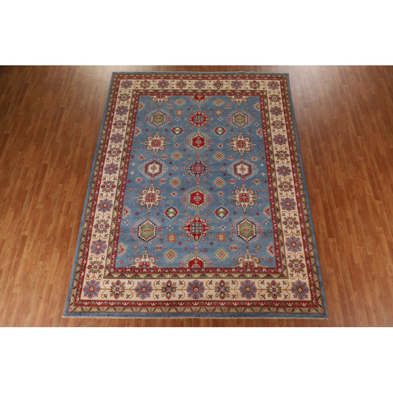 Tapis unique en laine noué à la main 8 pi 11 po x 11 pi 10 po nouvel âge en bleu / rouge / beige