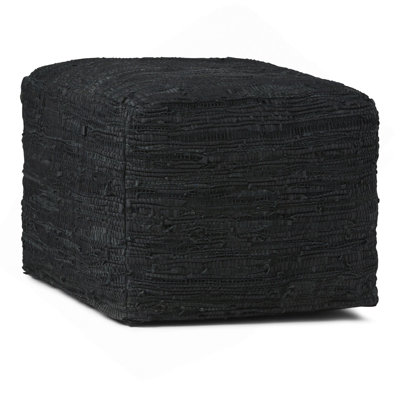 18 inch Wide Square Pouf in Woven Genuine Leather