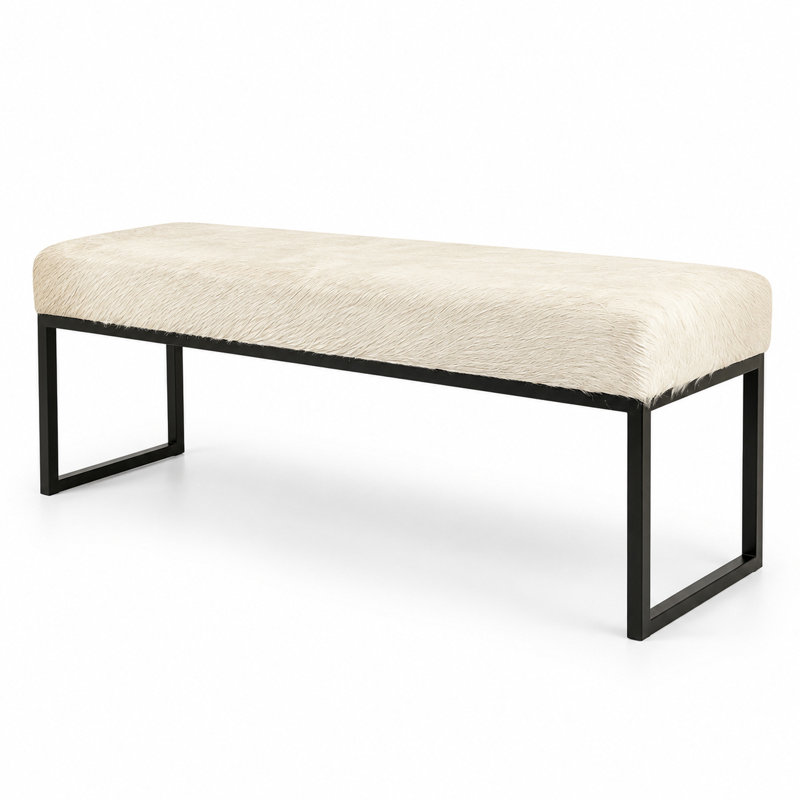 Upholstered Cowhide Bench, 19" H x 36" W x 16" D